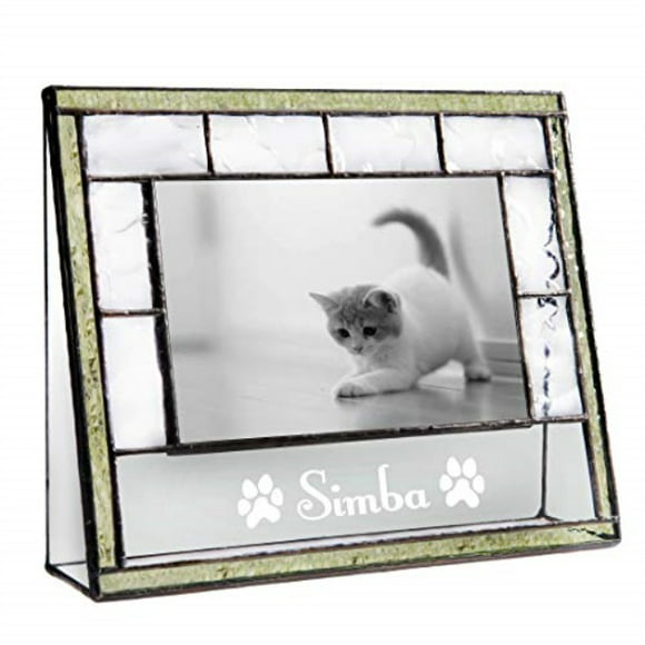 Personalized Cat Picture Frame Pet Memorial Gift 4x6 Photo Frame Engraved Keepsake Pale Green Stained Glass J Devlin Pic 389-46H EP597 